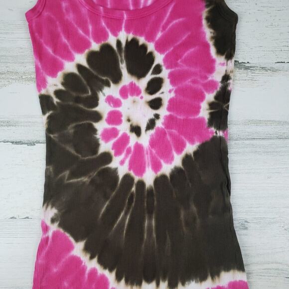 NWOT Point Sportswear Ribbed Tie Dye Pink Brown Spiral Tank Top Size Medium - Picture 3 of 9